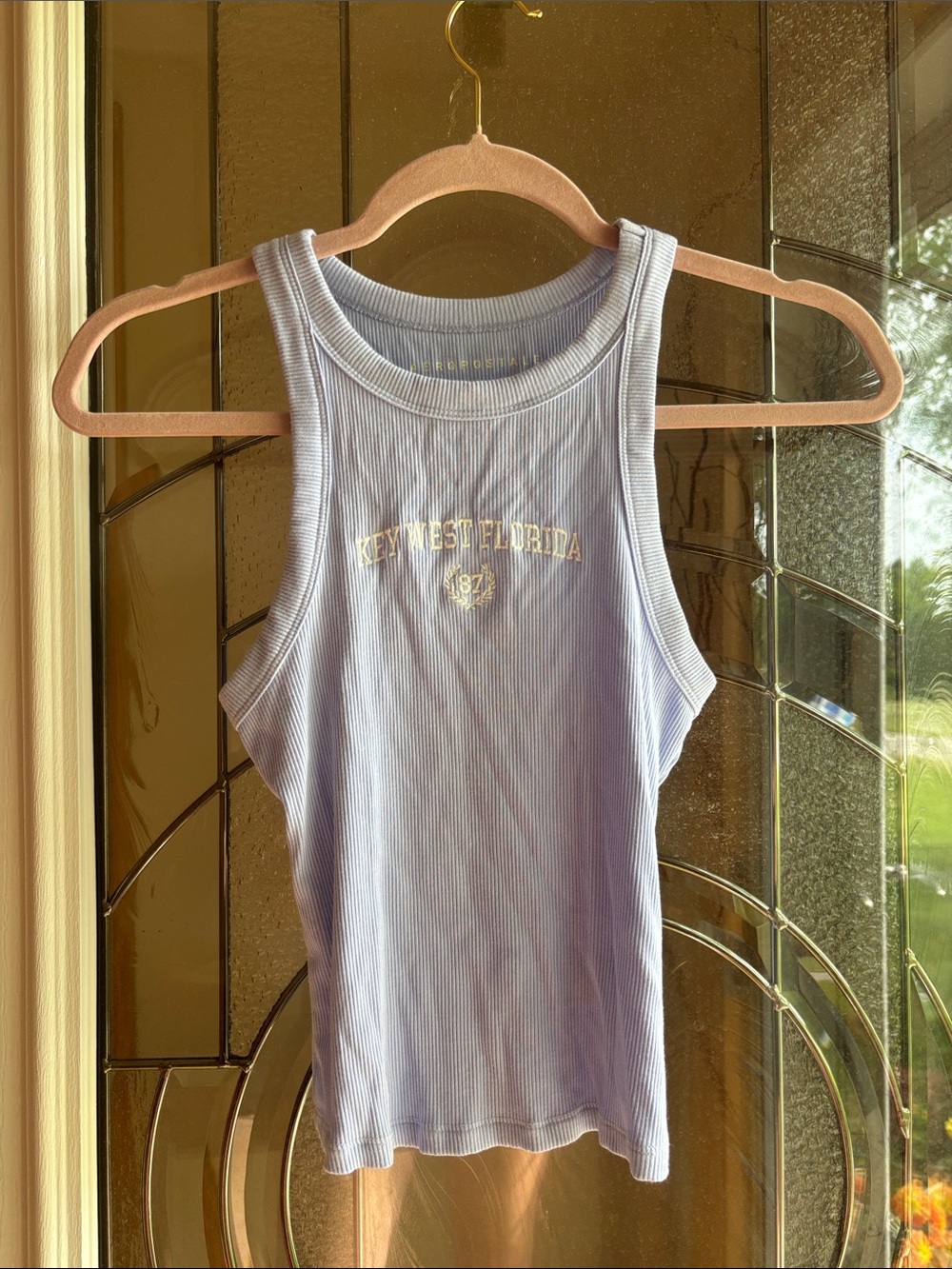 Aeropostale Light Blue Ribbed Tank with 'Key West Florida' Embroidery